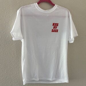 White T-Shirt with Red 'Kiss My Sass' Print